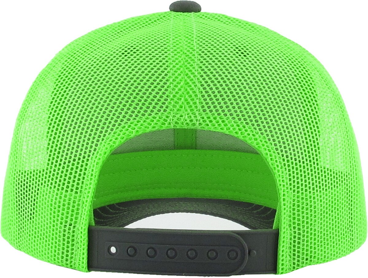 Dark Gray Neon Green Two Tone Classic 6 Panel Trucker Mesh Snapback Back View